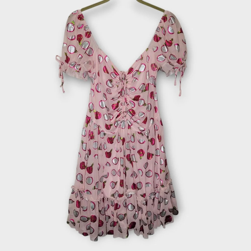 BlackMilk Dragon Fruit Tea Party Mini Dress L Pink Metallic Fairy Kei Kawaii - Picture 3 of 8